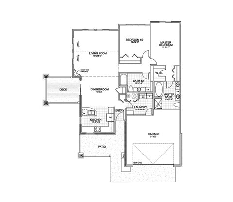 Floor plan for 2 beds, 2 baths, 1527 sqft